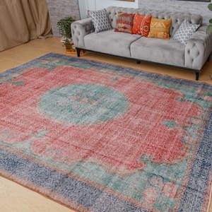 7x11 retro red area rug,  Handmade Living Room  Rug , Antique Rug, 7&#39;4&quot; x 11&#39;  Vintage turkish Rug  201113891