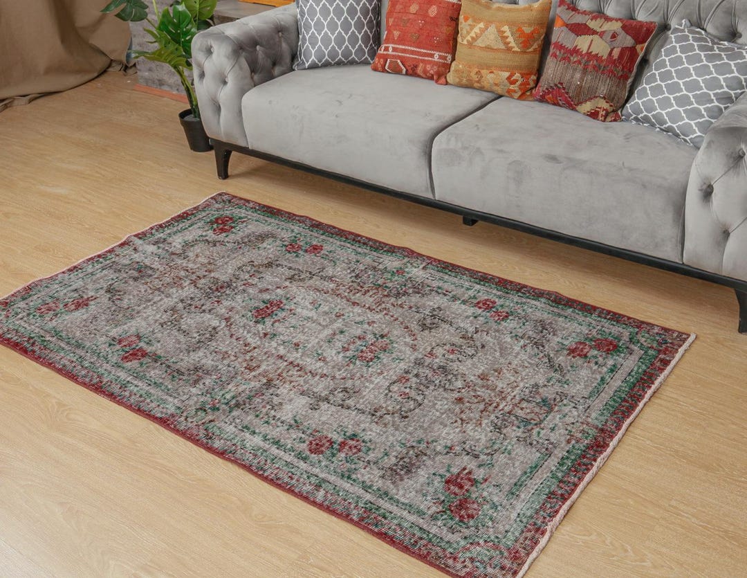 4x7 Vintage Kitchen Rug, Faded Boho Deco Rug, Living Room Carpet, 3'7 ...