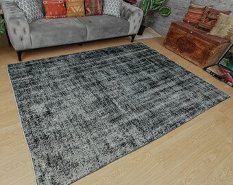 Tapete preto desbotado para sala de jantar, tapete turco com efeito desgastado, 1,80 m x 2,64 m, 2107272580