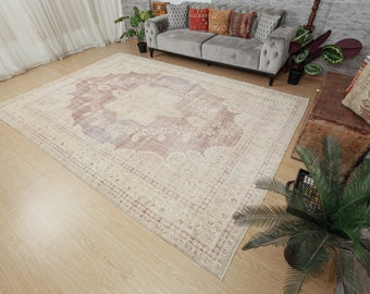 Turkish faded pattern living room rug , Wool Bedroom  carpet  7'10" x 11'3",   2404277616