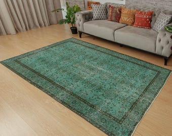 wool  teal brown handmade Turkish living room rug, bedroom carpet in 4'11" x 8'2" size , 2208025435