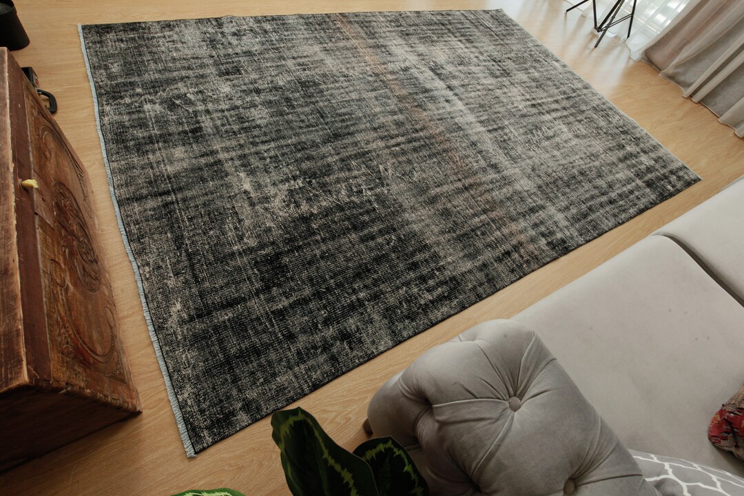 7x10 Distressed Black Rug, Dining Room Rug , 7' X 10'2 Turkish Bedroom