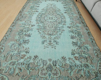 distressed teal brown vintage rug, Oriental Turkish Rug, 5'5" x 9'7"  Dining Room Teal  Rug 2112053276