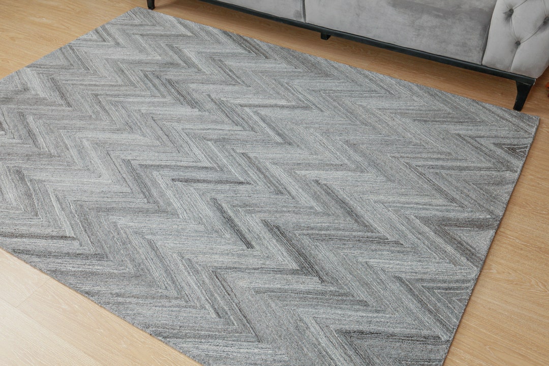 6x8 Rug for Living Room, Geometric Hand Tufted Rug, Bedroom Rug, 5'7