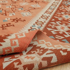 8x11 Bulgarian Geometric Kilim , 8&#39;2&quot; x 11&#39;4&quot; orange beige rug, Abstract patterns Living Room Kilim 2102071498
