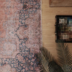 pastel pink handmade rug for living room, 8'1" x 11'5" carpet for dining 2408098334 image 9