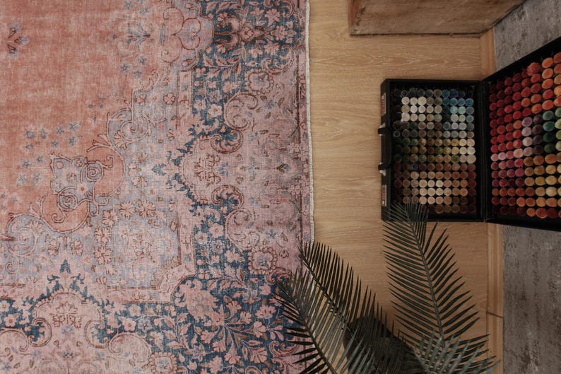 pastel pink handmade rug for living room, 8'1" x 11'5" carpet for dining 2408098334 image 9