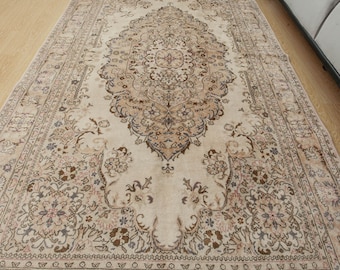 oriental Beige Brown bedroom carpet, Turkish area rug 5'4" x 8'9" , 2112033438