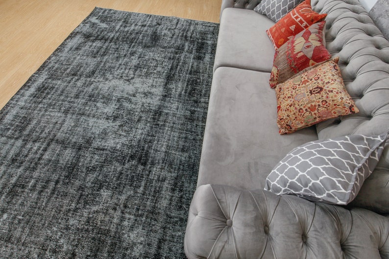 Faded Black Turkish Living Room Rugs 2012111049 5/'7 x 8/'9 Overdye Dark Turkish Area Rug Black Simple deco Bedroom Rug