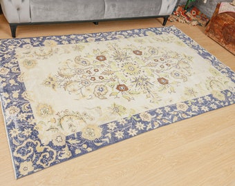 Vintage Floral Living Room Carpet , Turkish  Area Rug 5'5" x 8'8" , 2101211257