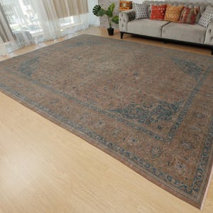 10x13 oriental brown blue handmade rug , dark deco area rug , 9&#39;6&quot; x 13&#39; Rustic Rugs 2306277113