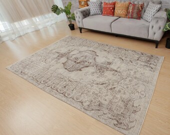 5x9 Vintage  Area Rug, Retro Bedroom Rug, 5'3" x 8'7"  Grey Rug , 2307067152