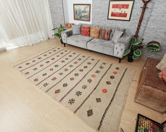 neutral embroidery area rug, 5'7" x 10'2"  living room hemp  ,  2405118383