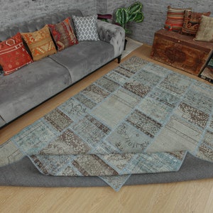 Verontrust grijsblauw vloerkleed, patchwork eetkamer 6'6" x 9'9" 2107192757