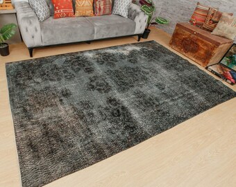 tappeto per camera da letto in stile déco scuro invecchiato, tappeto per sala da pranzo 6'3" x 9'11" 2203264709