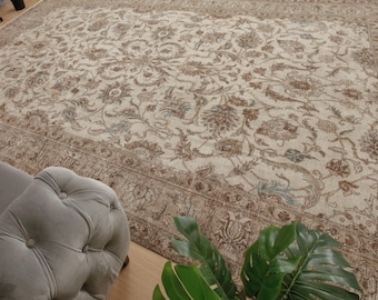 woven beige brown Living Room carpet  , 9'2" x 13'7" earthy color  vintage area rug  . 2212196087
