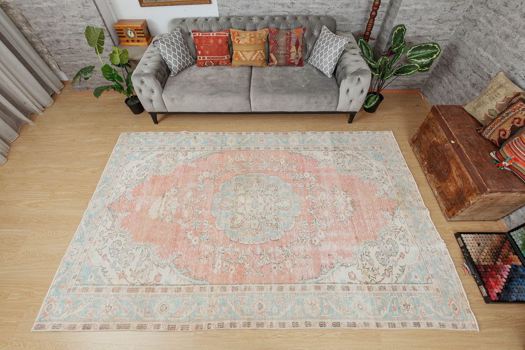 6'1 X 9'8 Distressed Red Teal Rug red Etsy
