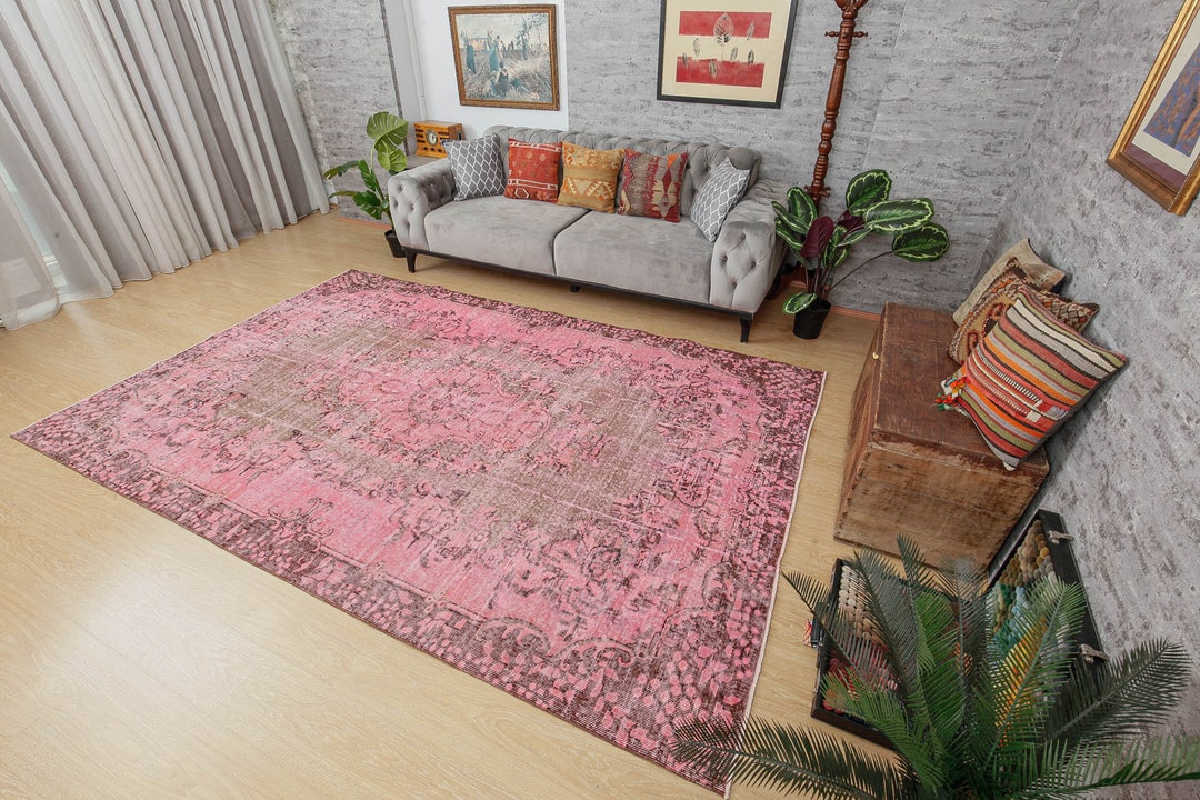 6x10 Retro Pink Brown Rug Woven Rug Pink Area Rug Etsy