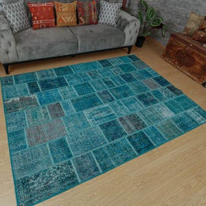 6x8 Niebieski Patchwork Dywan Do Salonu, 5'9" x 7'10" Dywan wykonany z łat dywanowych, 2107302760