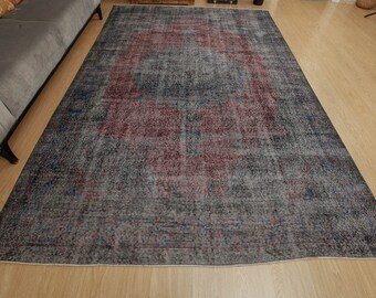 hand knotted vintage carpet for living room , 7'3" x 10'8" distressed area rug, 2207245301