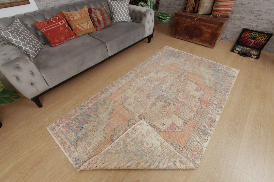 4x8 Vintage Bedroom Rug, Retro Kitchen Rug, 4'2