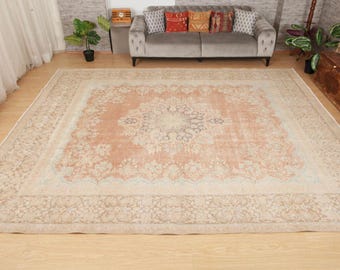 floral pastel red beige area rug, 9'7" x 12'6" woven dining room carpet , 2601136555