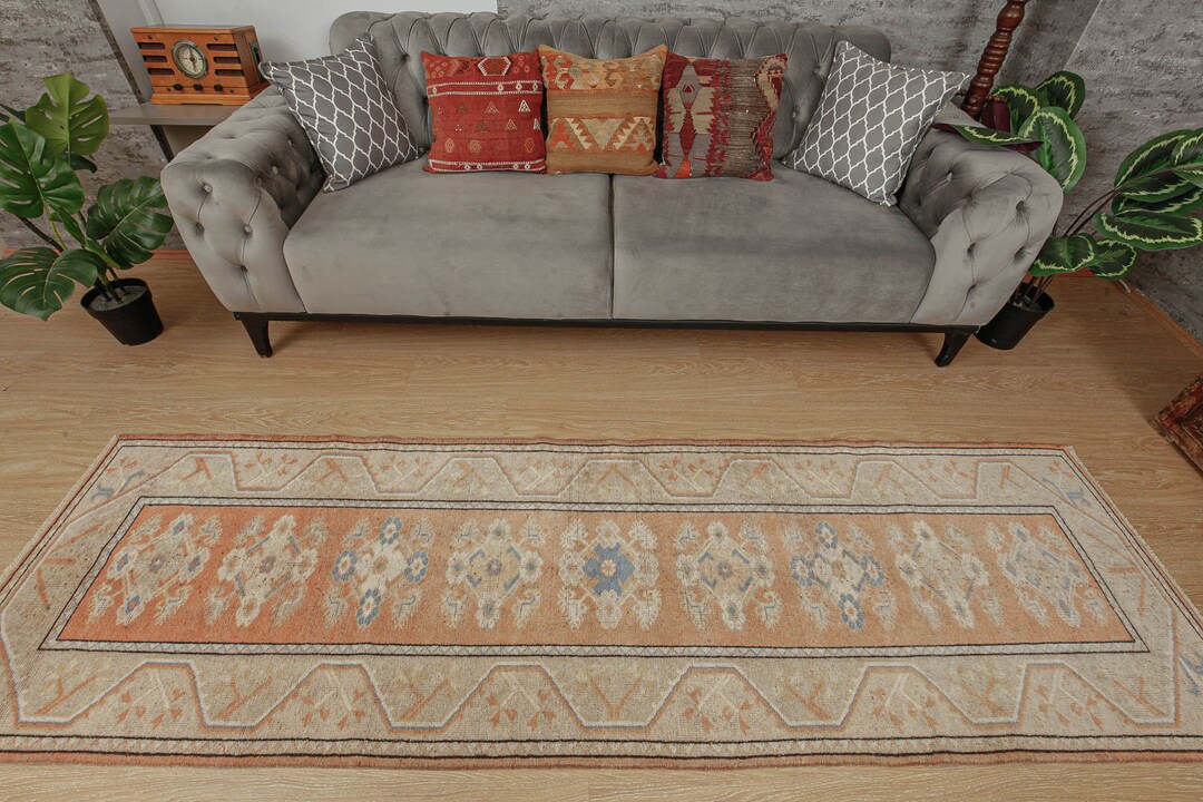 3x9 Rustic Runner Rug, Boho Runner, Beige Orange Runner, 2'7 X 8'9