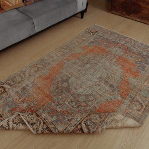 4x7 Oriental Orange Beige Rug, Vintage Entryway Rug , 4&#39;4&quot; x 6&#39;9&quot; Bedroom  Rug  2401118049