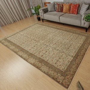 6x9 Turkish beige green rug, bedroom rug, 6&#39;1&quot; x 9&#39;3&quot; minimal wool rug, 2207245300