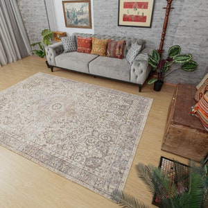 6x9 retro Sun Faded  Ivory Brown  Rug, 6&#39;3&quot; x 9&#39;1&quot;  Farmhouse Distressed  Carpet 2111294054