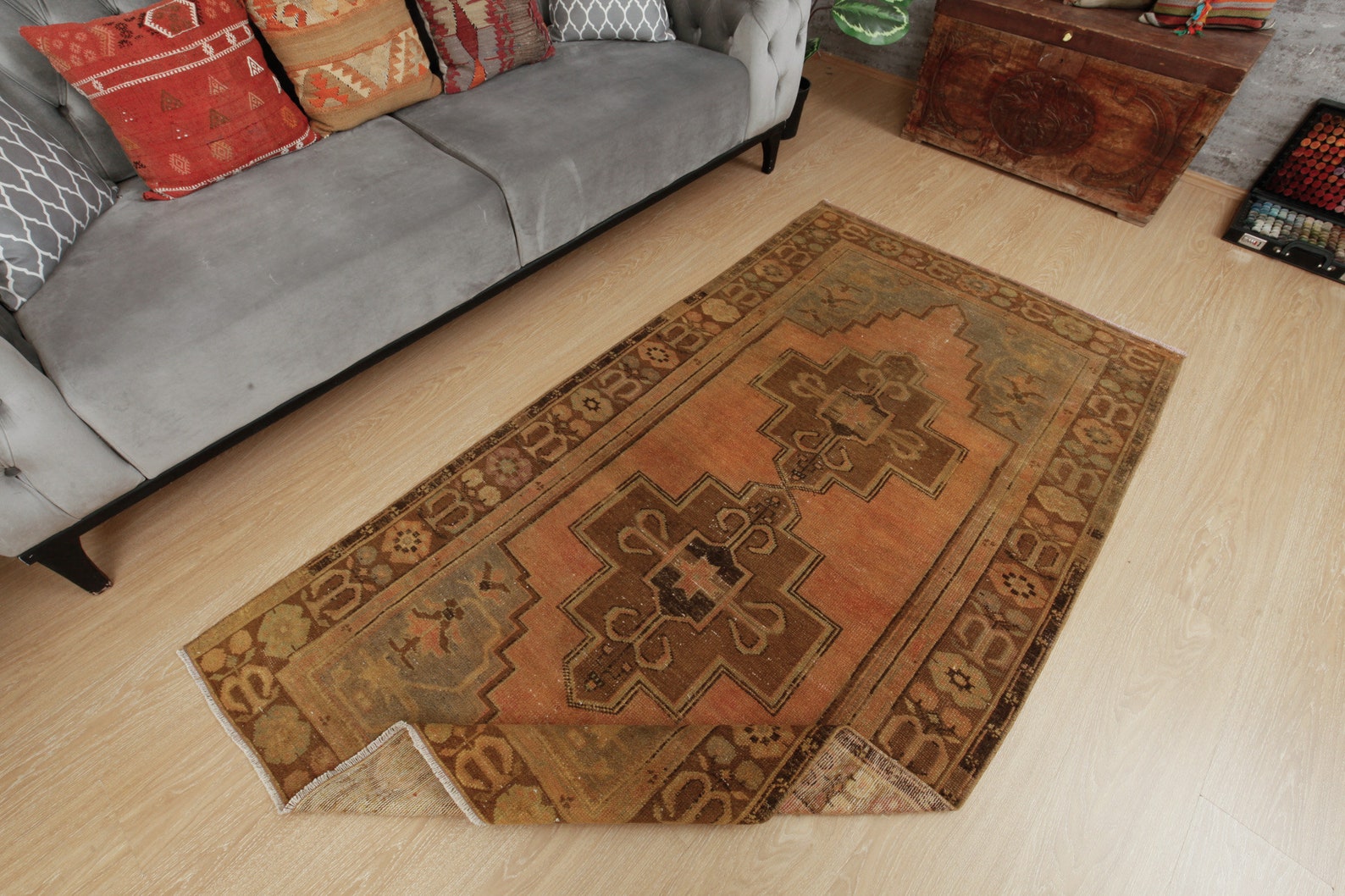 4x7 Geometric Entryway Rug, Handmade Area Rug, Wool Rug, 3'9