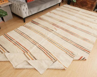 washable muted living room Turkish hemp  , 6'9" x 13'1" striped area rug,  2601219644