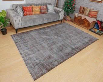 Alfombra Overdye para dormitorio, alfombra turca vintage gris pastel para sala de estar, 5'8" x 8'11", 2012231107