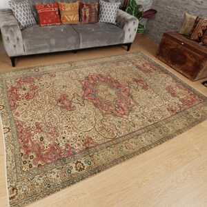 muted oriental Turkish dining room carpet , 6'2" x 9'1" rug for living room, 2403138122