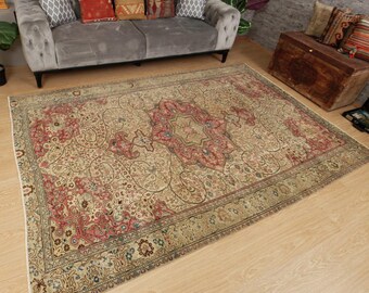 muted oriental Turkish dining room carpet , 6'2" x 9'1" rug for living room, 2403138122