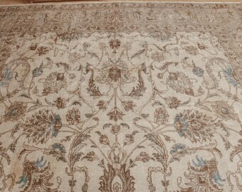 muted ivory brown Living Room carpet  , 9'2" x 13'7" washable vintage area rug  . 2212196087