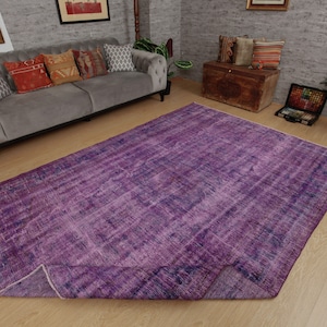 7x9 retro faded purple blue rug,  Turkish rug, 6'6" x 9'1"rug for living room, 2310126794