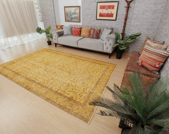 rustic rug for living room, boho yellow orange rug, 5'9" x 9'3"   Turkish Rug, Bed Plan Rug , 2307067141