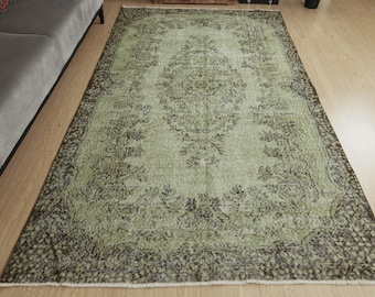 Dywan do jadalni w kolorze zielono-brązowym z efektem postarzenia, 5'7" x 9'5" 2502038756