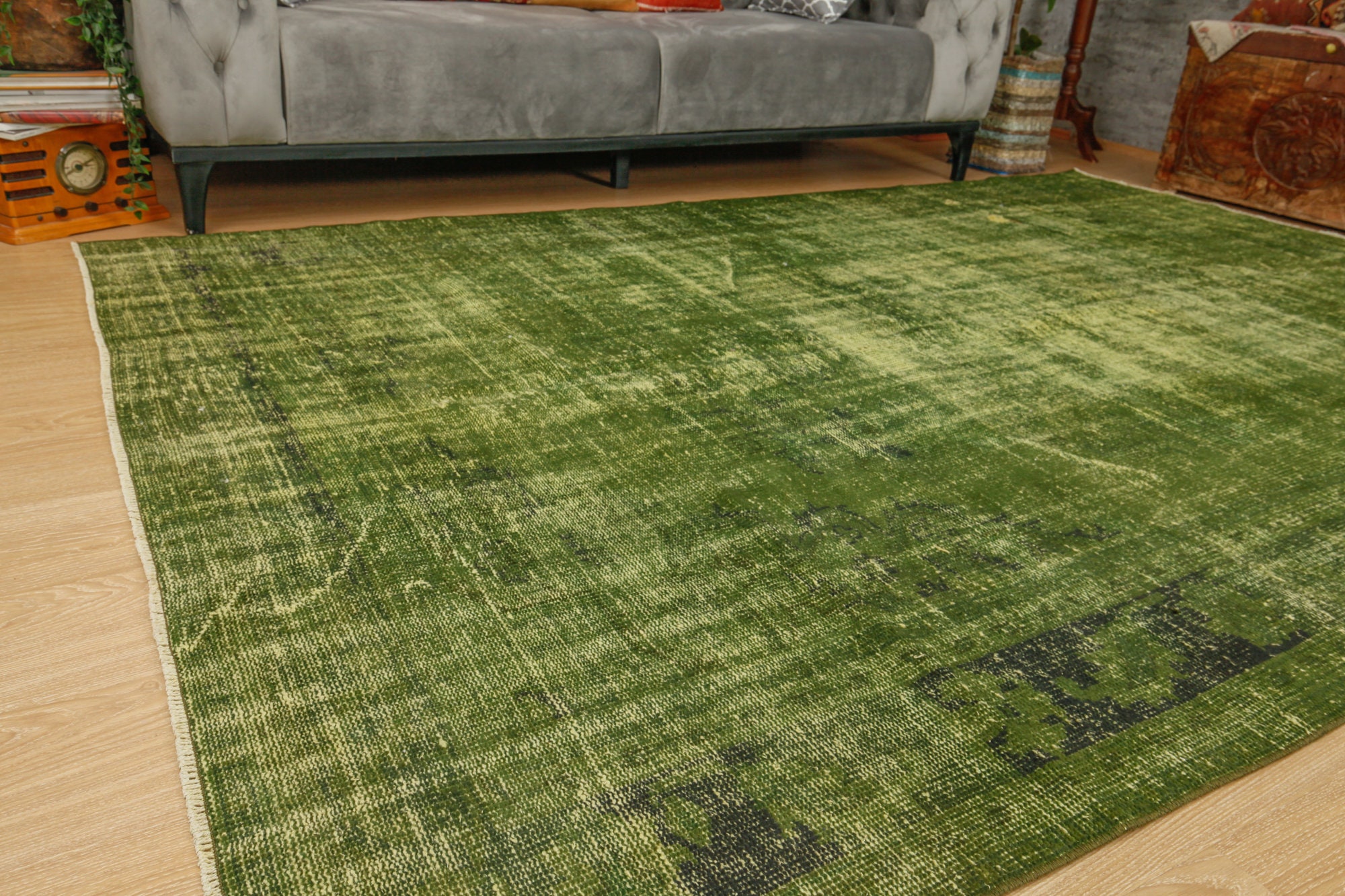 Minimal Distressed Green Rug 6'7 x Etsy