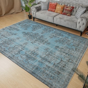 7x10 Blue Handmade Area Rug, Blue Turkish Carpet,  ,6&#39;7&quot; x 9&#39;7&quot; Vintage Blue Living Room Rug , 2102131573