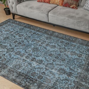 5x8 Retro Bedroom Rugs ,Vintage  Blue Rug,  Blue  Turkish Rug,Living Room  Rug, 4&#39;11&quot; x 8&#39;4&quot; Blue area Rug , 2102061474