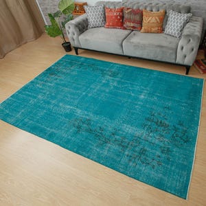 6x9 Blue Handmade Turkish Rug ,5'7" x 8'6"  Blue dining Room Rug, Blue Floral Carpet 2105042445
