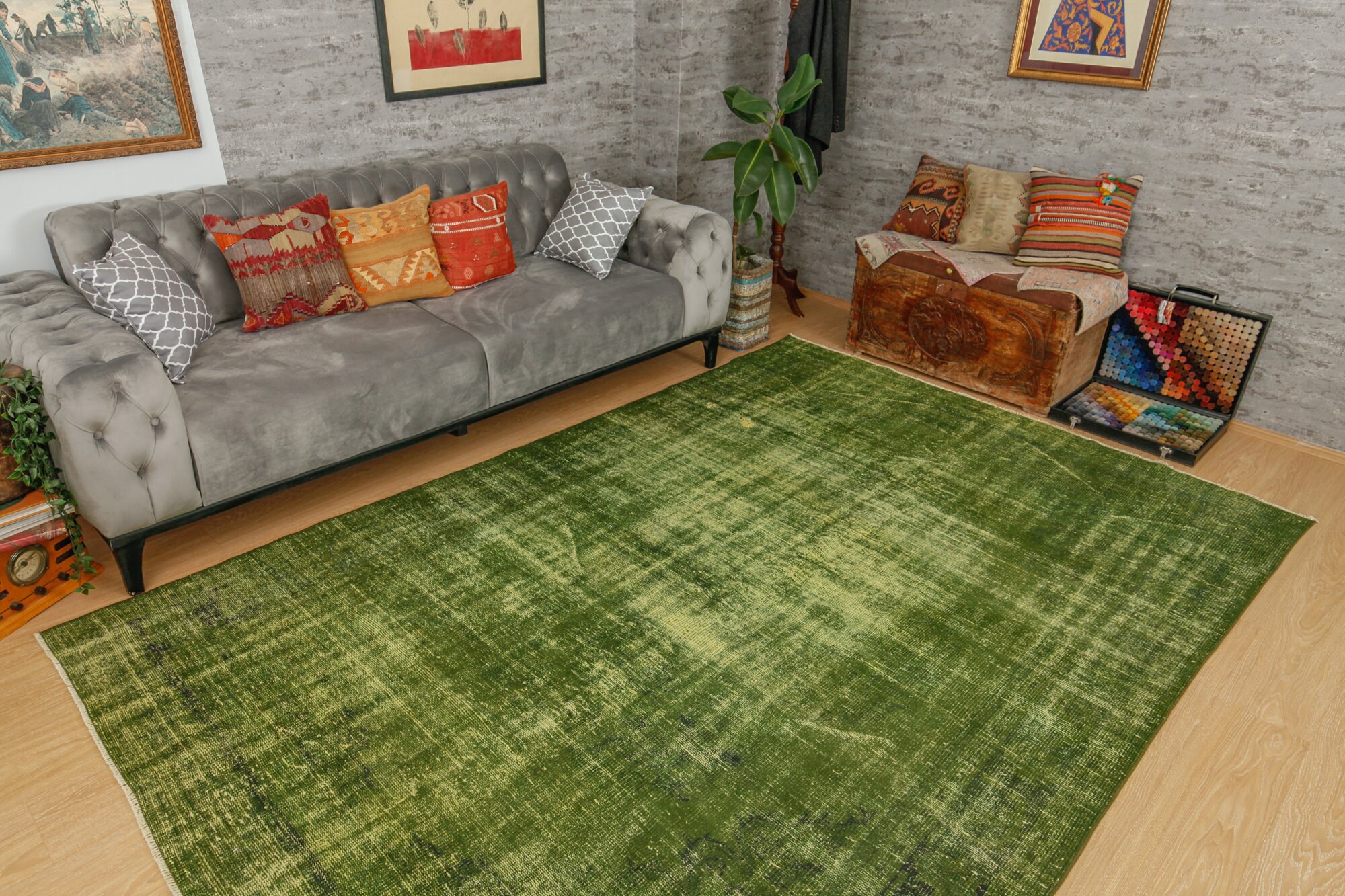 Minimal Distressed Green Rug 6'7 x Etsy