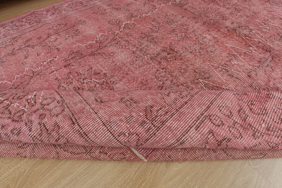Distressed Turkish Pink Area Rug, Wool bedroom carpet  (5'5" x 9'4"),2112254266