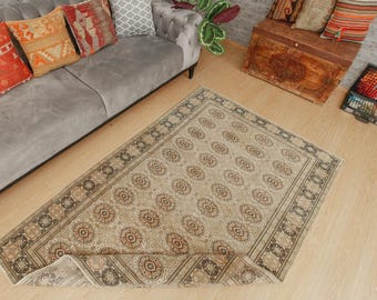 Alfombra turca de lana vintage, 145 cm x 213 cm, alfombra retro para recibidor, 2206304896