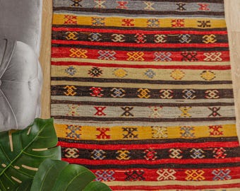 Handmade striped Kurdish entryway Rug ,  2'9" x 10'4" Nomadic  Farmhouse Runner  2101221280