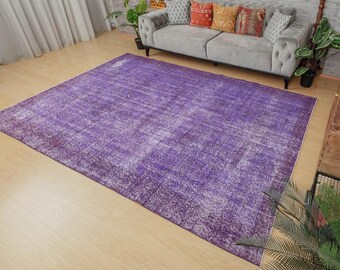 hand woven Turkish area rug, 6'9" x 9'9", purple bedroom carpet  2201054306