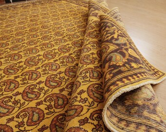 oriental tribal yellow brown  living room rug , 8'3" x 11'2" boho bedroom carpet  , 2411138893