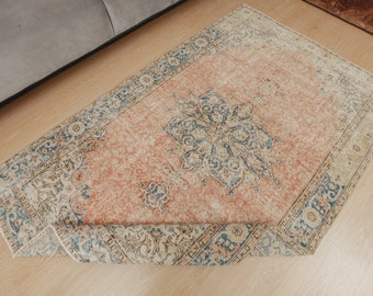 5x8 rustic orange beige rug, kitchen rug,  hand woven  rug, Area Rug,Turkish Rug , 4'10" x 7'10" Living Room Rug , 2301156222